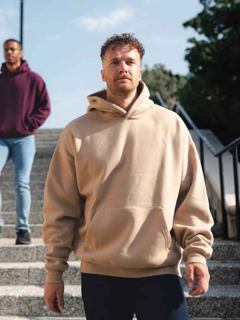 Barbell Apparel Men Performance Monogram Heavy Hoodie - Stone, Large - NWT